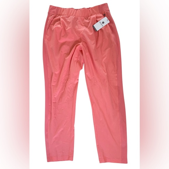 Alana Yoga Style Coral Pink Elastic Waist Pants size L 2 pockets, stretch panel - Picture 1 of 5